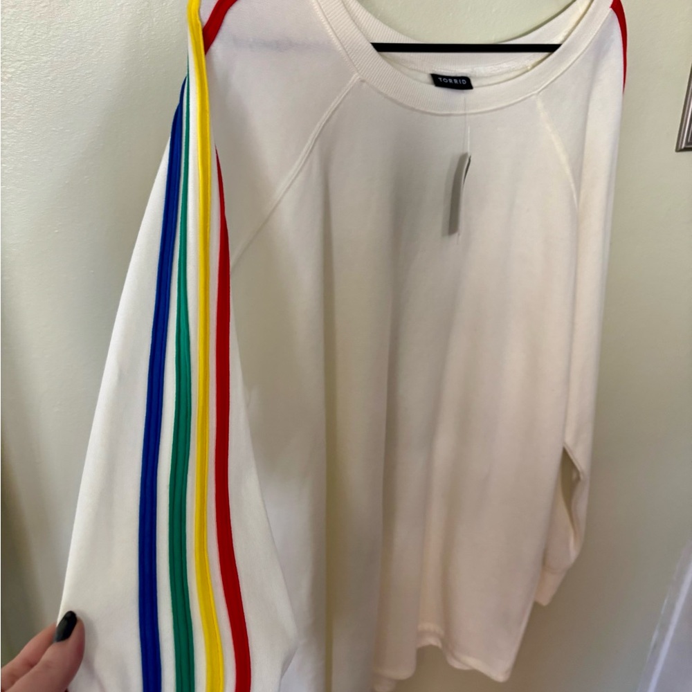 Torrid Cream Sweatshirt with Rainbow Stripes -New with Tags. - Picture 8 of 8